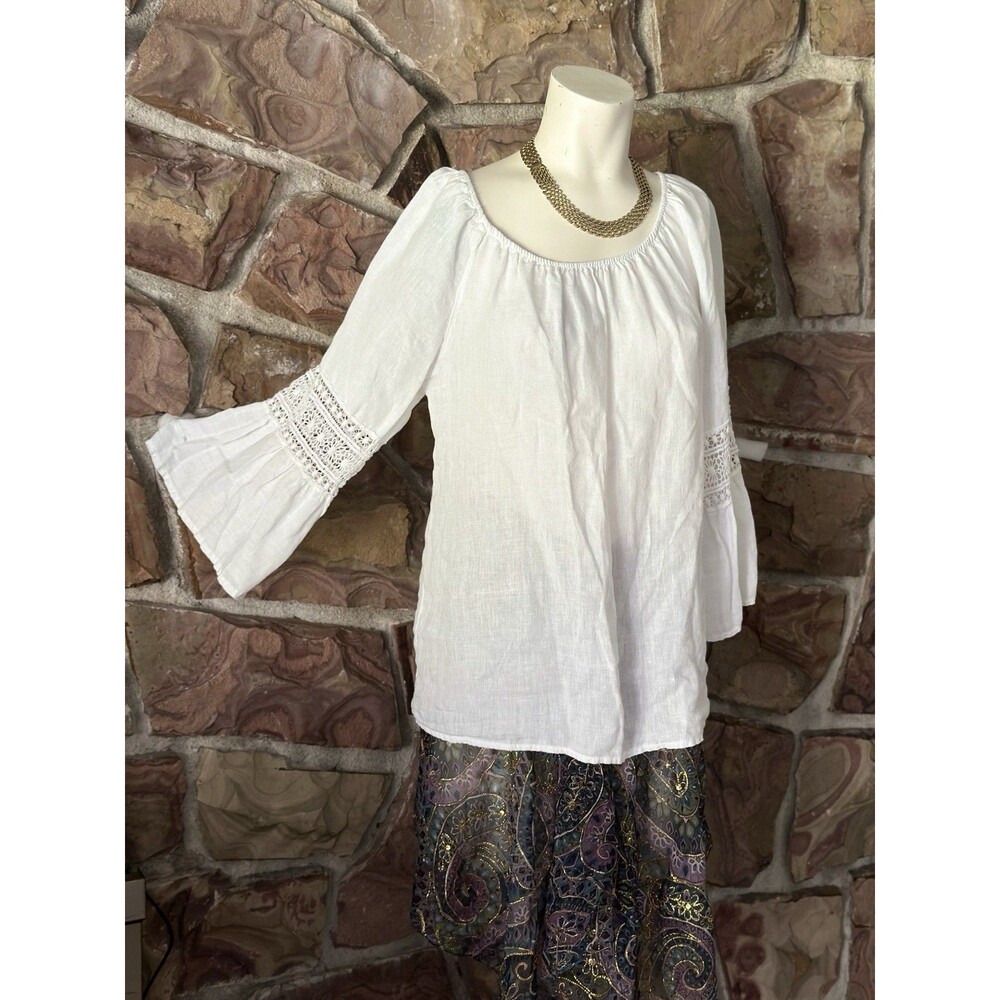 Alessia Pacini Italy White Linen Tunic Top Women Sz S‎ Beachie coastal vacation - Picture 11 of 16